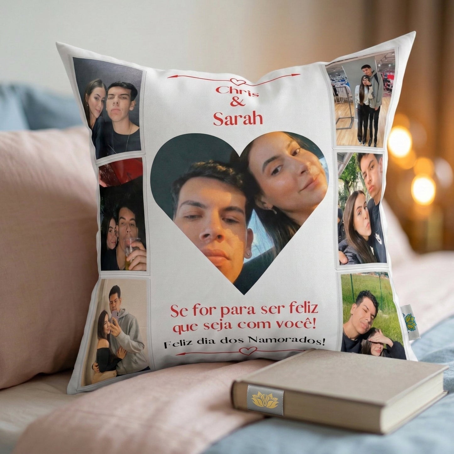 Almofada Personalizada com Foto e Nome — Presente Romântico para Casal 40x40