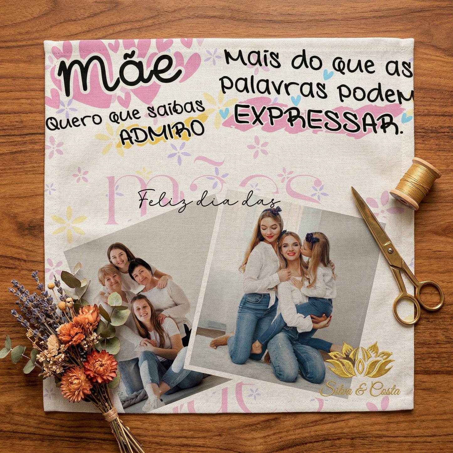 Almofada Personalizada com Foto e Nome | Casal e Bebê