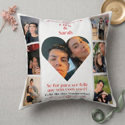 Almofada Personalizada com Foto e Nome — Presente Romântico para Casal 40x40
