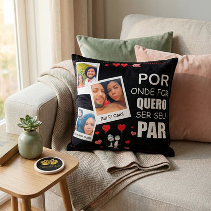 Almofada Personalizada com Foto, Nome e Frase — Presente romântico para casal