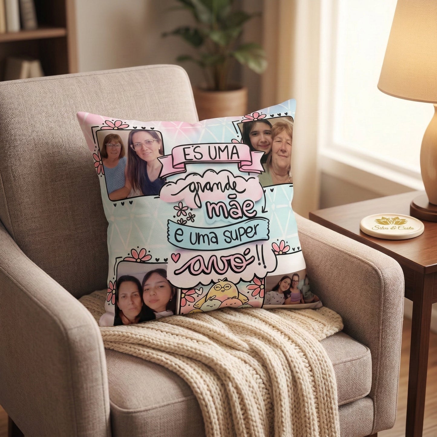 Almofada Personalizada com Foto e Nome | Presente para Mãe e Avó
