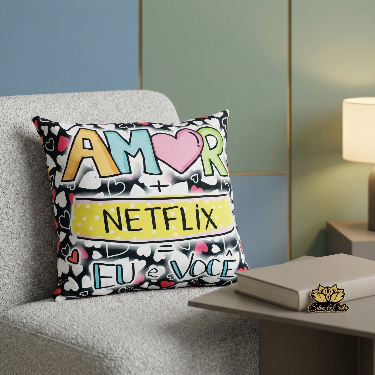 Almofada Personalizada com Foto e Nome — Presente Romântico Casal Netflix 40x40