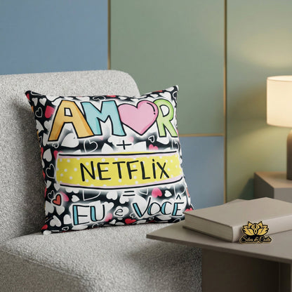 Almofada Personalizada com Foto e Nome — Presente Romântico Casal Netflix 40x40