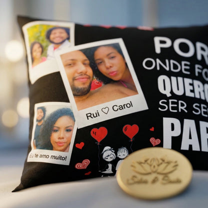 Almofada Personalizada com Foto, Nome e Frase — Presente romântico para casal