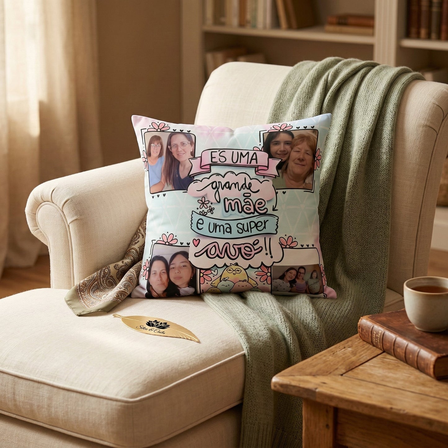 Almofada Personalizada com Foto e Nome | Presente para Mãe e Avó