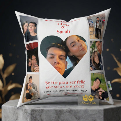 Almofada Personalizada com Foto e Nome — Presente Romântico para Casal 40x40
