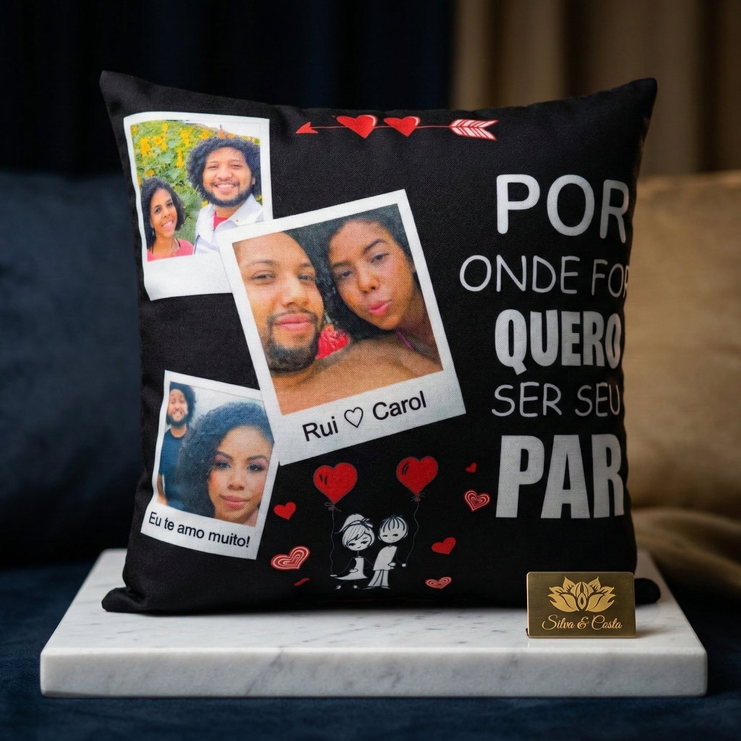 Almofada Personalizada com Foto, Nome e Frase — Presente romântico para casal