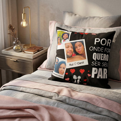Almofada Personalizada com Foto, Nome e Frase — Presente romântico para casal
