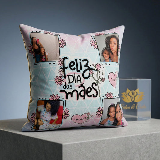 Almofada Personalizada com 4 Fotos e Mensagem — Presente Dia das Mães