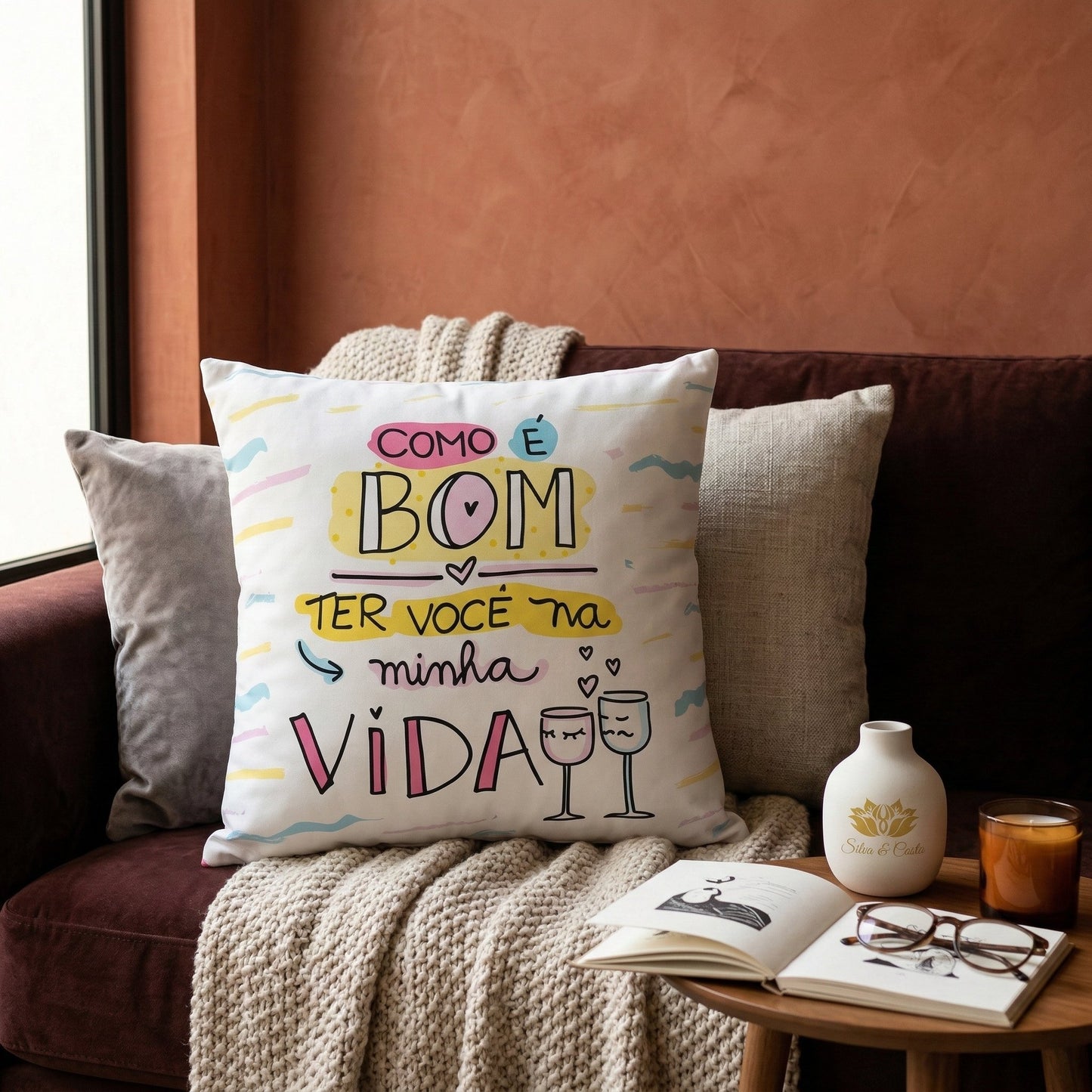 Almofada personalizada com frase e nome — Presente romântico casal