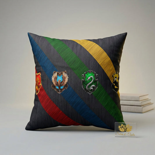 Almofada Personalizada com Nome e Foto — Presente Infantil Casas Hogwarts