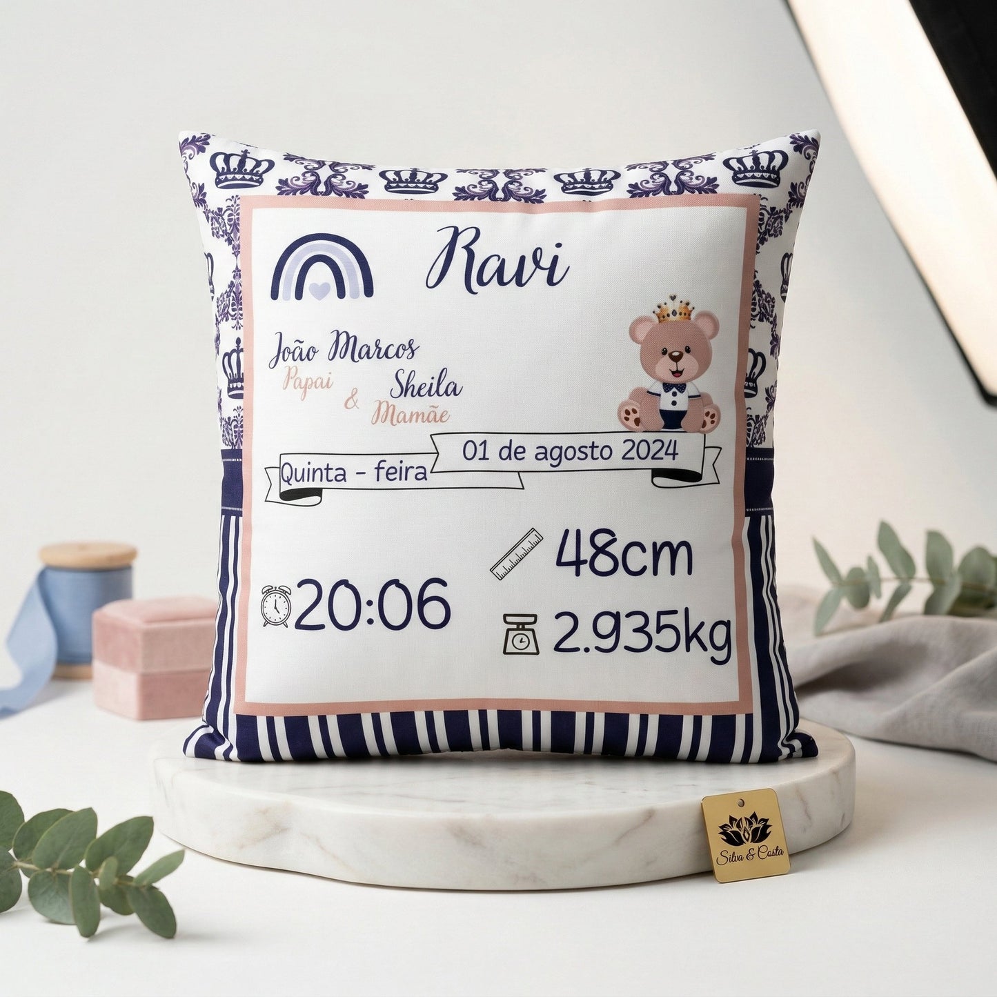 Almofada infantil personalizada com nome — Presente de nascimento menina