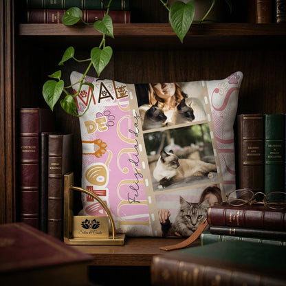 Almofada Personalizada Mãe de Gato com Foto | Presente Dia das Mães