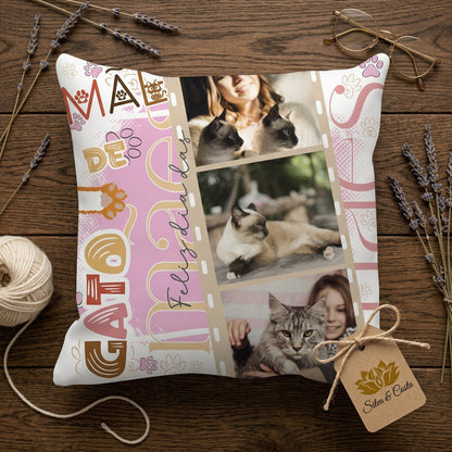 Almofada Personalizada Mãe de Gato com Foto | Presente Dia das Mães