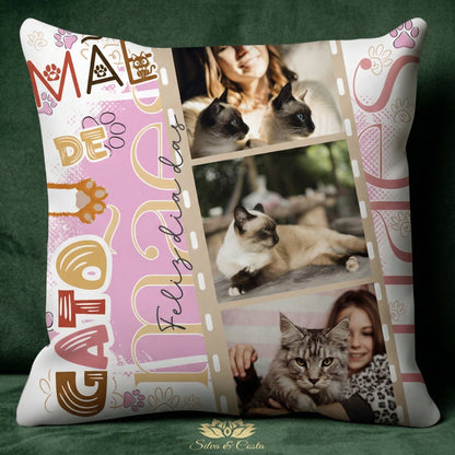 Almofada Personalizada Mãe de Gato com Foto | Presente Dia das Mães