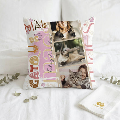 Almofada Personalizada Mãe de Gato com Foto | Presente Dia das Mães