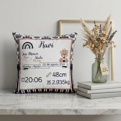 Almofada Personalizada com Nome e Dados — Nascimento do Bebê
