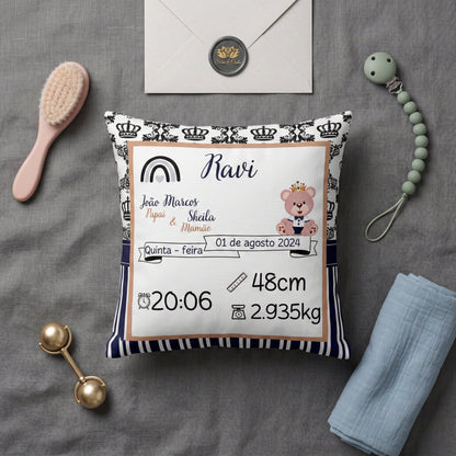Almofada Personalizada com Nome e Dados — Nascimento do Bebê