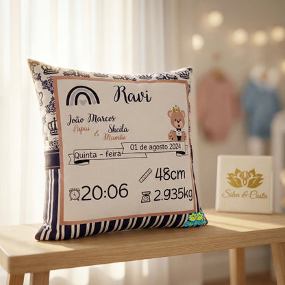 Almofada Personalizada com Nome e Dados — Nascimento do Bebê