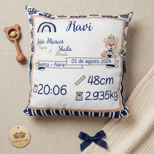 Almofada personalizada com nome e dados de nascimento — Presente de bebê