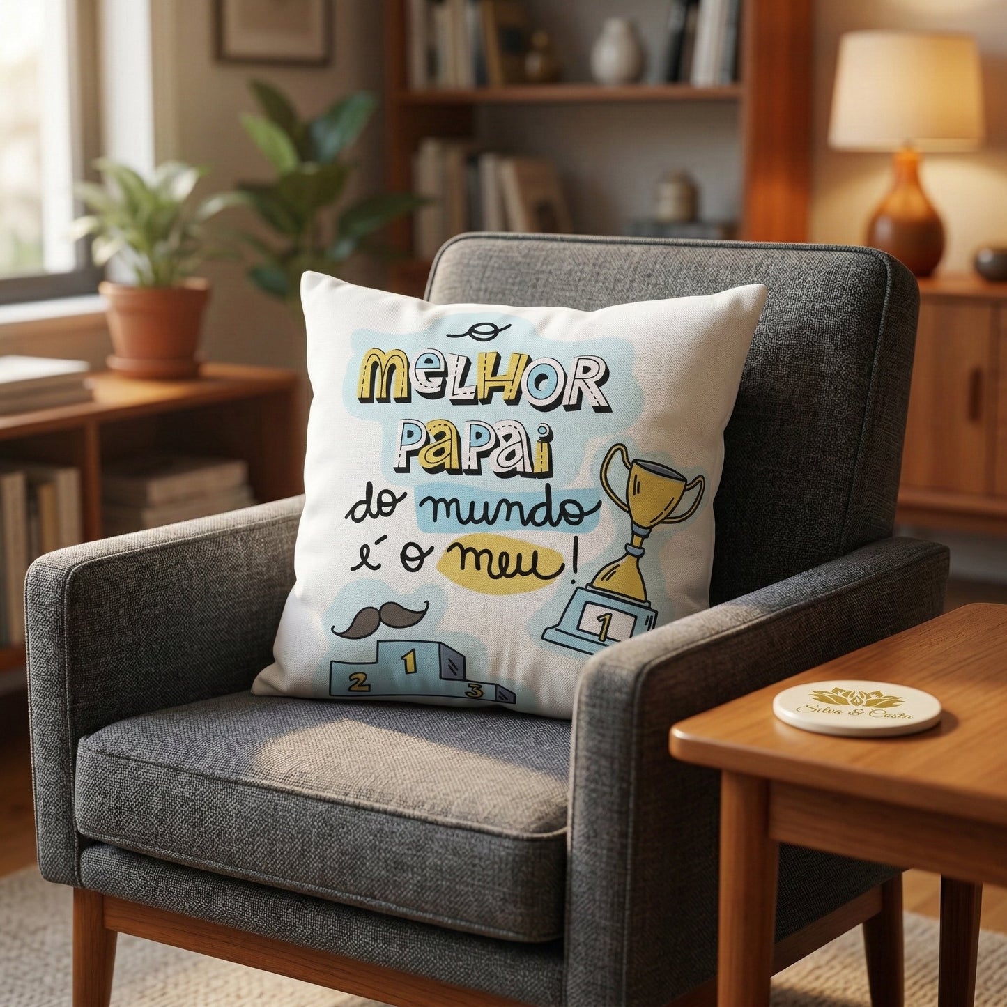 Almofada Dia dos Pais Personalizada com Frase e Troféu — Presente Dia dos Pais