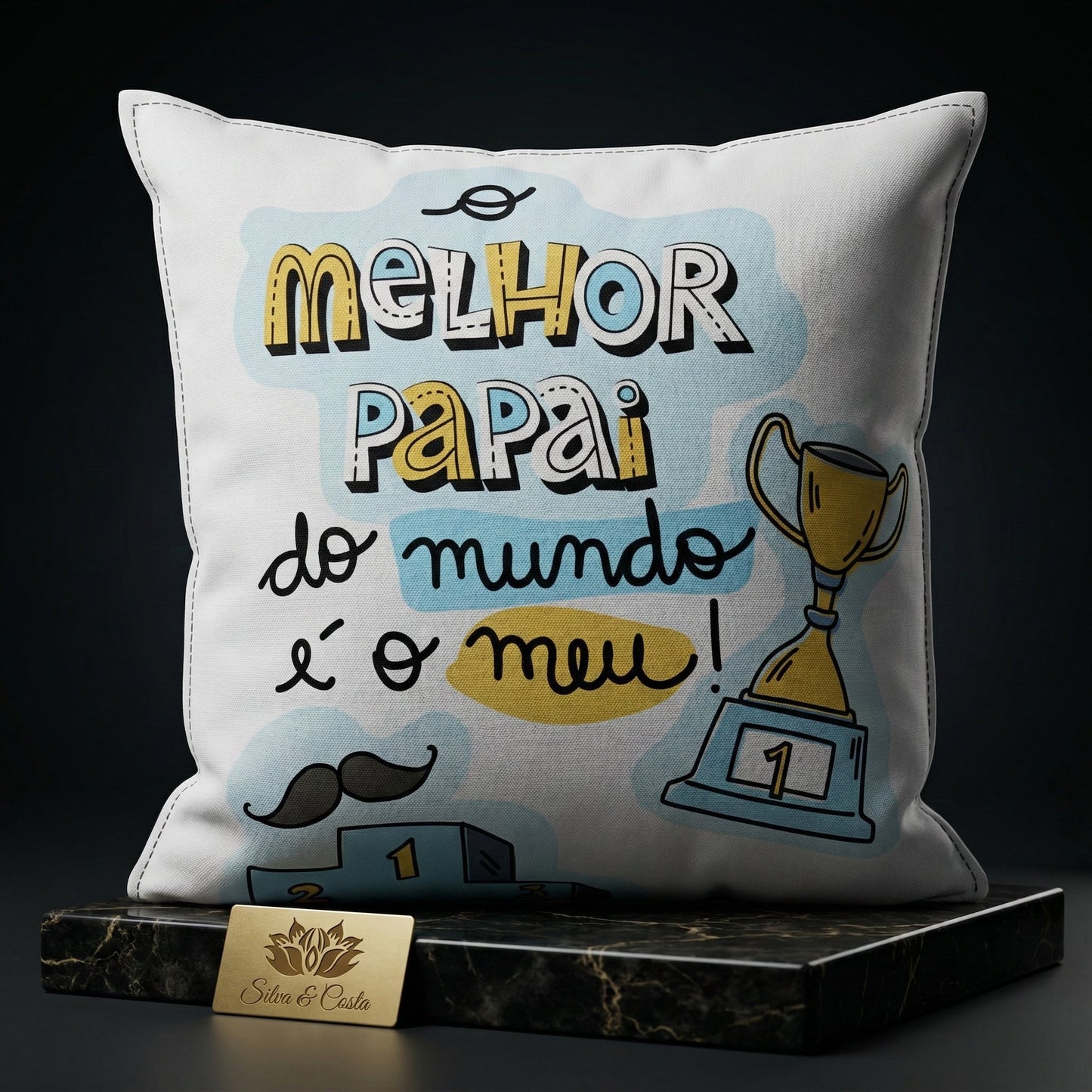 Almofada Dia dos Pais Personalizada com Frase e Troféu — Presente Dia dos Pais