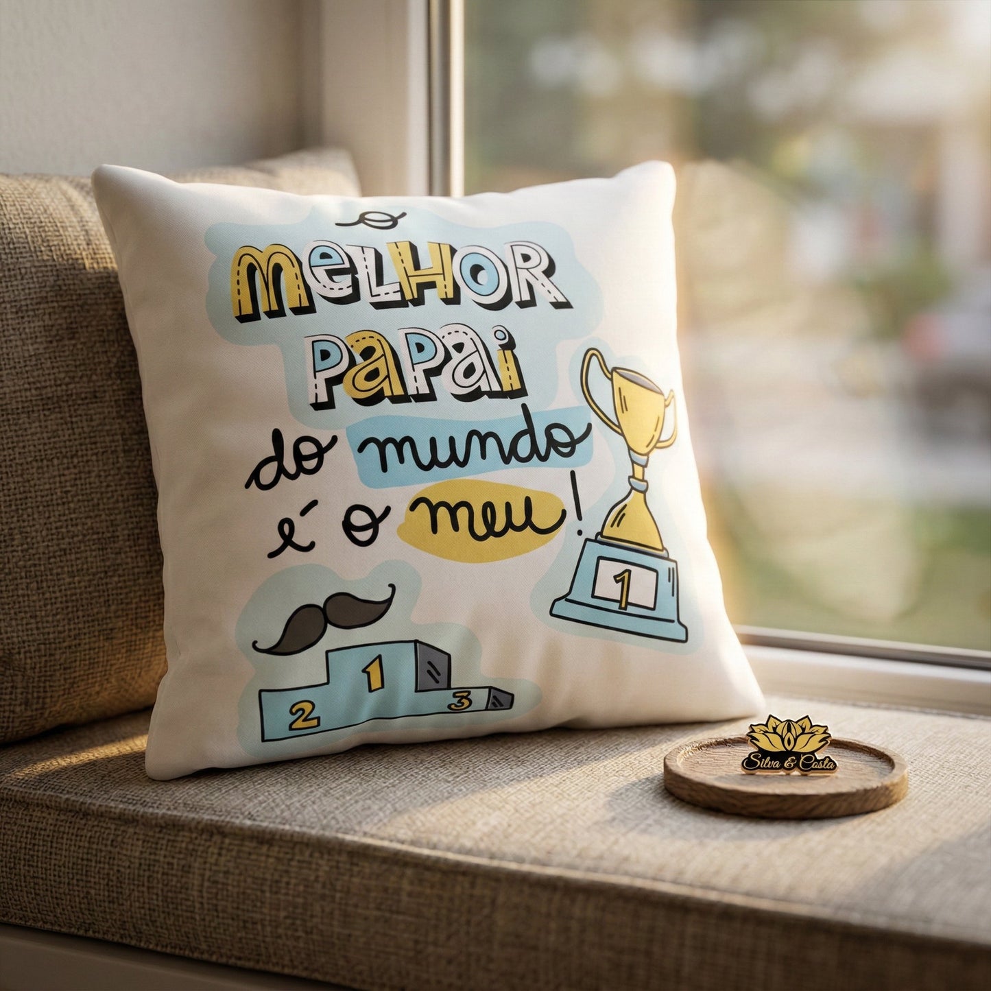 Almofada Dia dos Pais Personalizada com Frase e Troféu — Presente Dia dos Pais