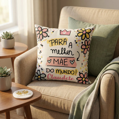 Almofada quadrada personalizada com nome e frase — Presente Dia das Mães