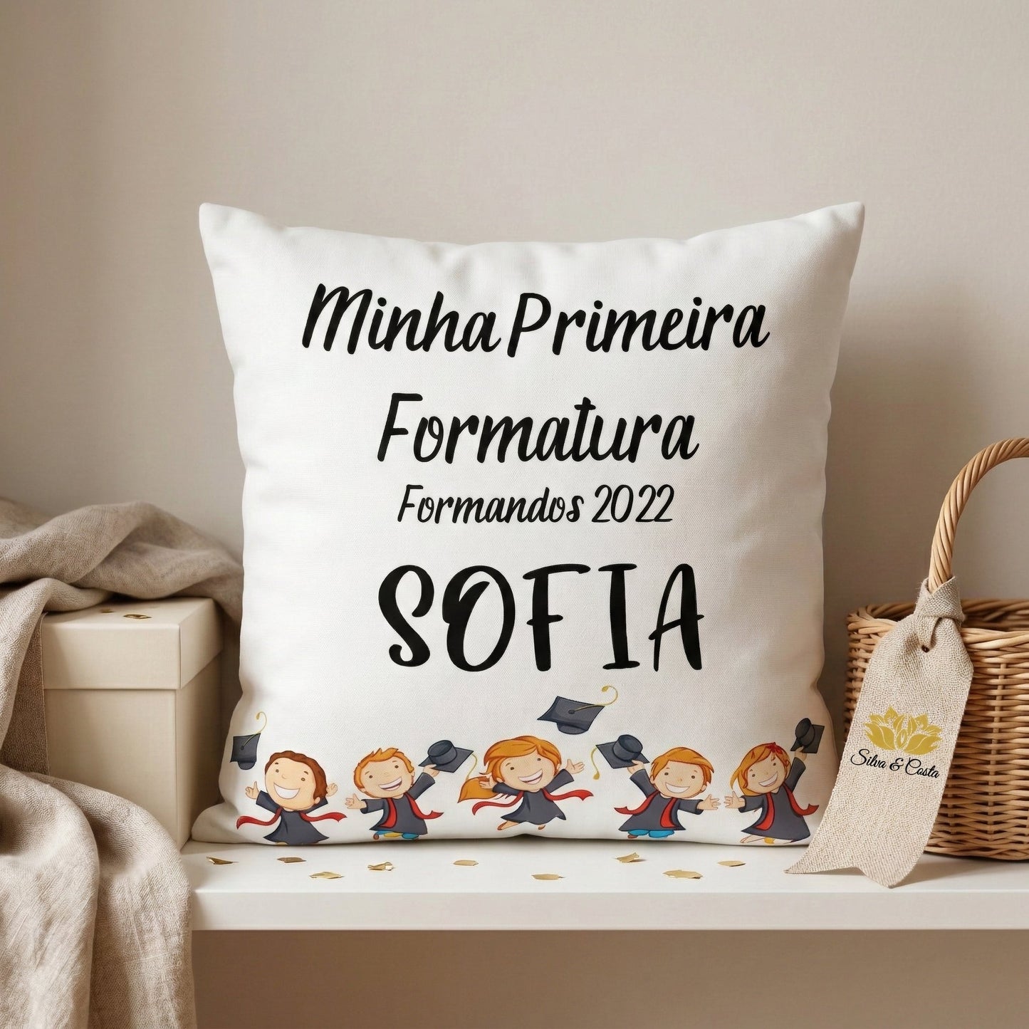Almofada retangular Personalizada com Nome e Ano — Formatura infantil