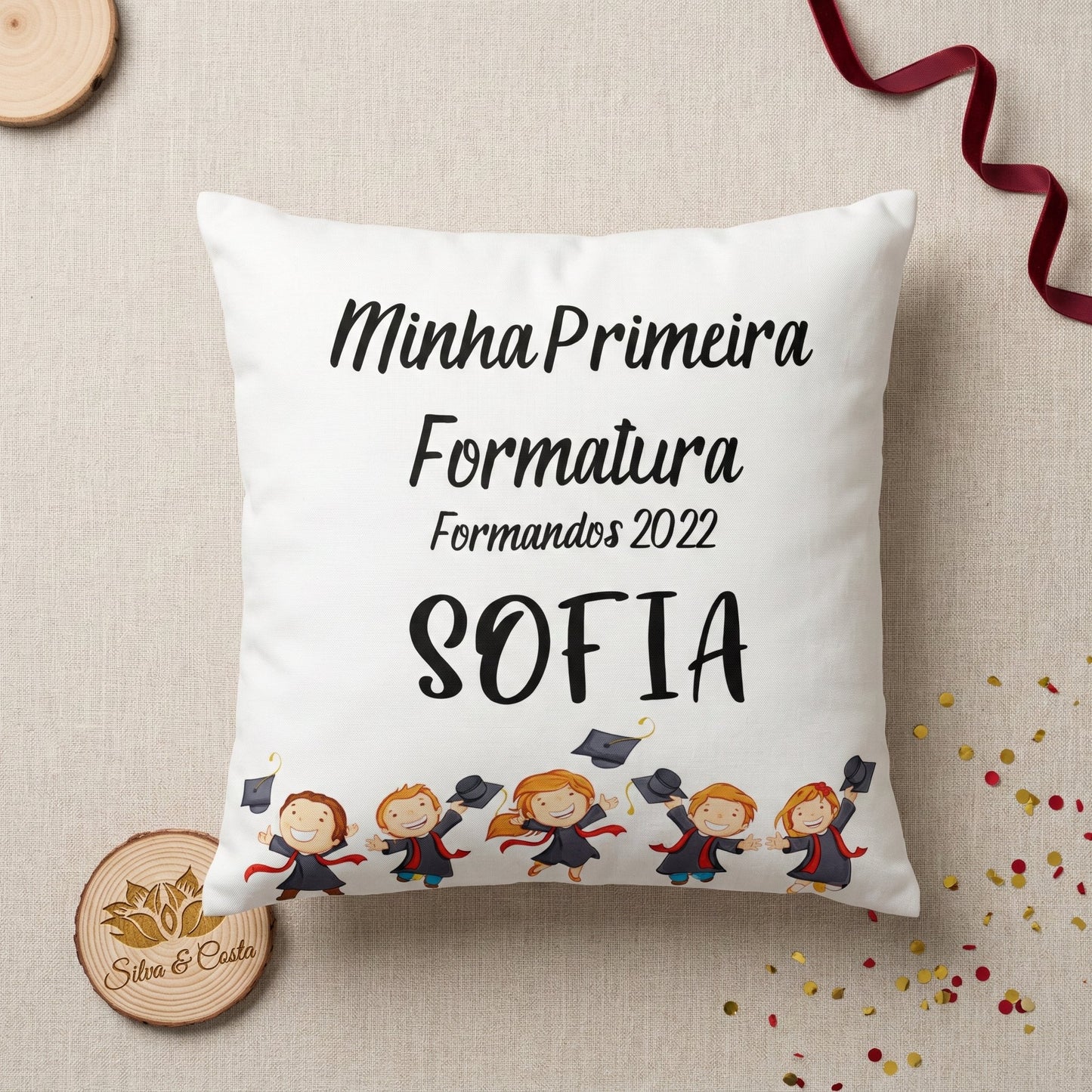 Almofada retangular Personalizada com Nome e Ano — Formatura infantil