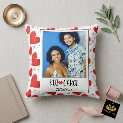 Almofada romântica personalizada com foto e nome — Presente para casal
