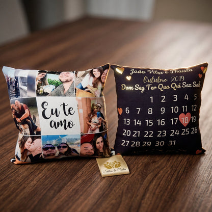 Almofada Personalizada Romântica Com Fotos, Nomes E Data (Calendário Do Dia Especial) Personalizado