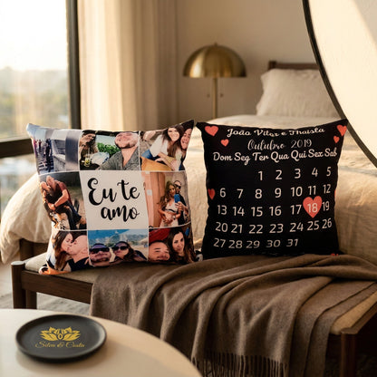 Almofada Personalizada Romântica Com Fotos, Nomes E Data (Calendário Do Dia Especial) Personalizado