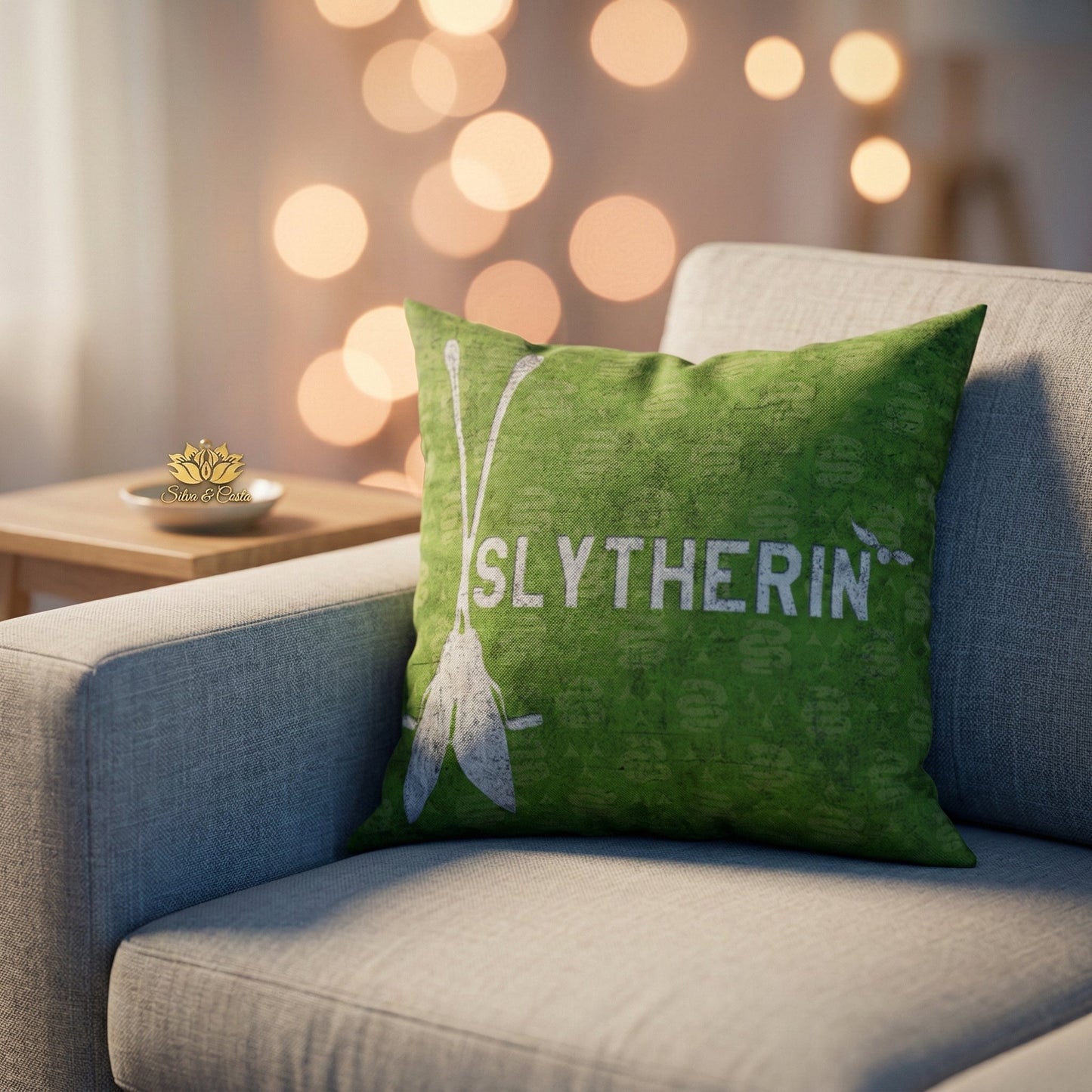 Almofada Personalizada com Nome 40x40 — Presente Harry Potter Slytherin Verde