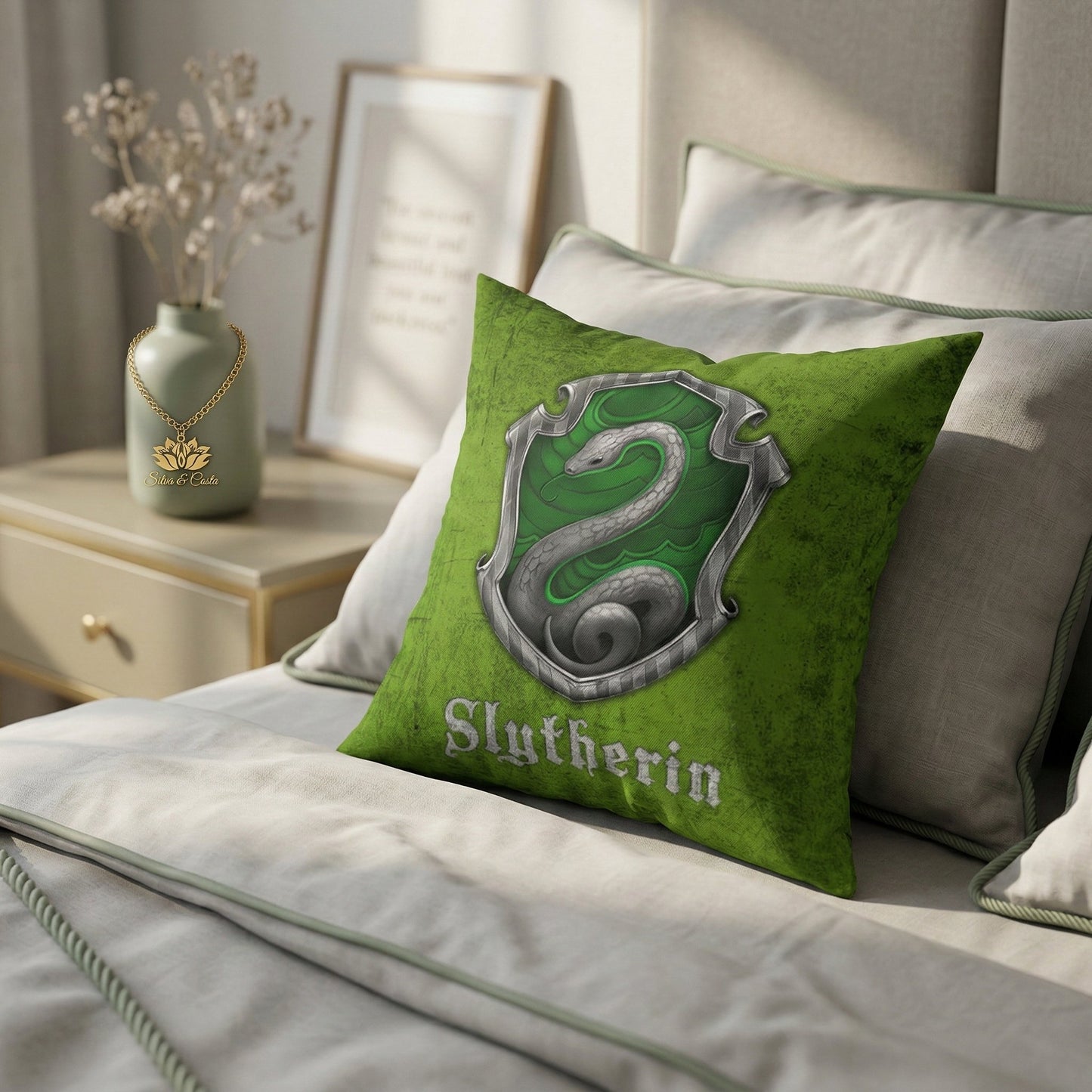 Almofada Personalizada com Nome 40x40 — Presente Harry Potter Slytherin Verde