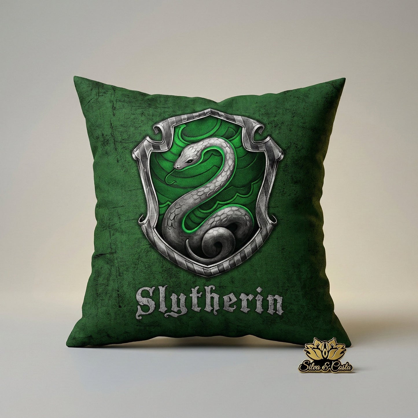 Almofada Personalizada com Nome 40x40 — Presente Harry Potter Slytherin Verde