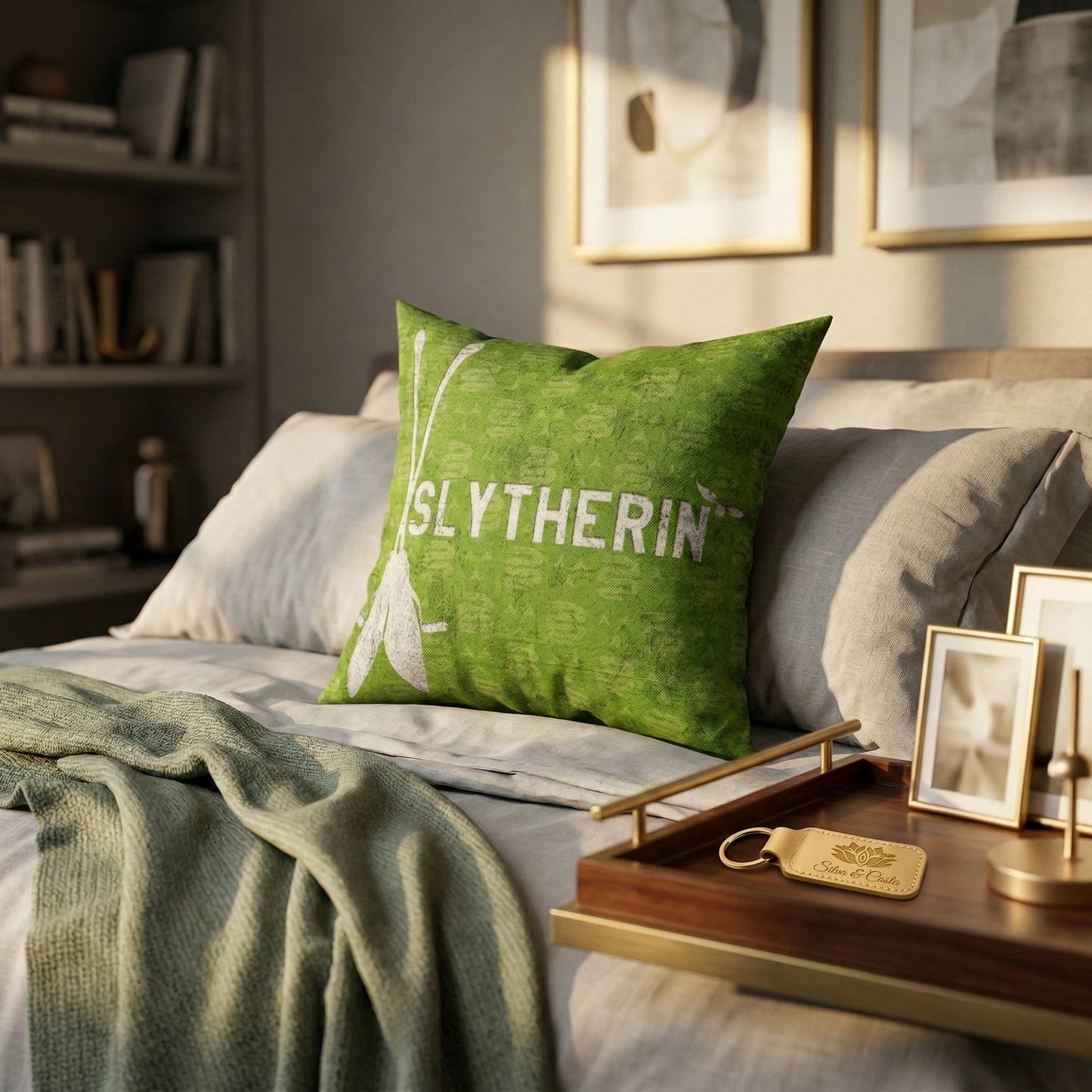 Almofada Personalizada com Nome 40x40 — Presente Harry Potter Slytherin Verde