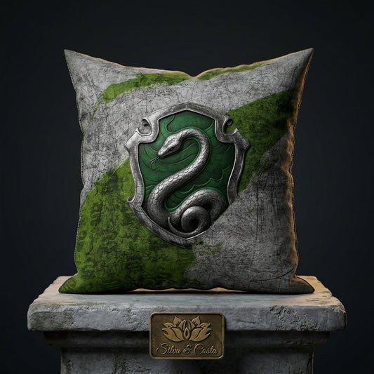 Almofada Personalizada com Nome — Harry Potter Sonserina Verde e Cinza