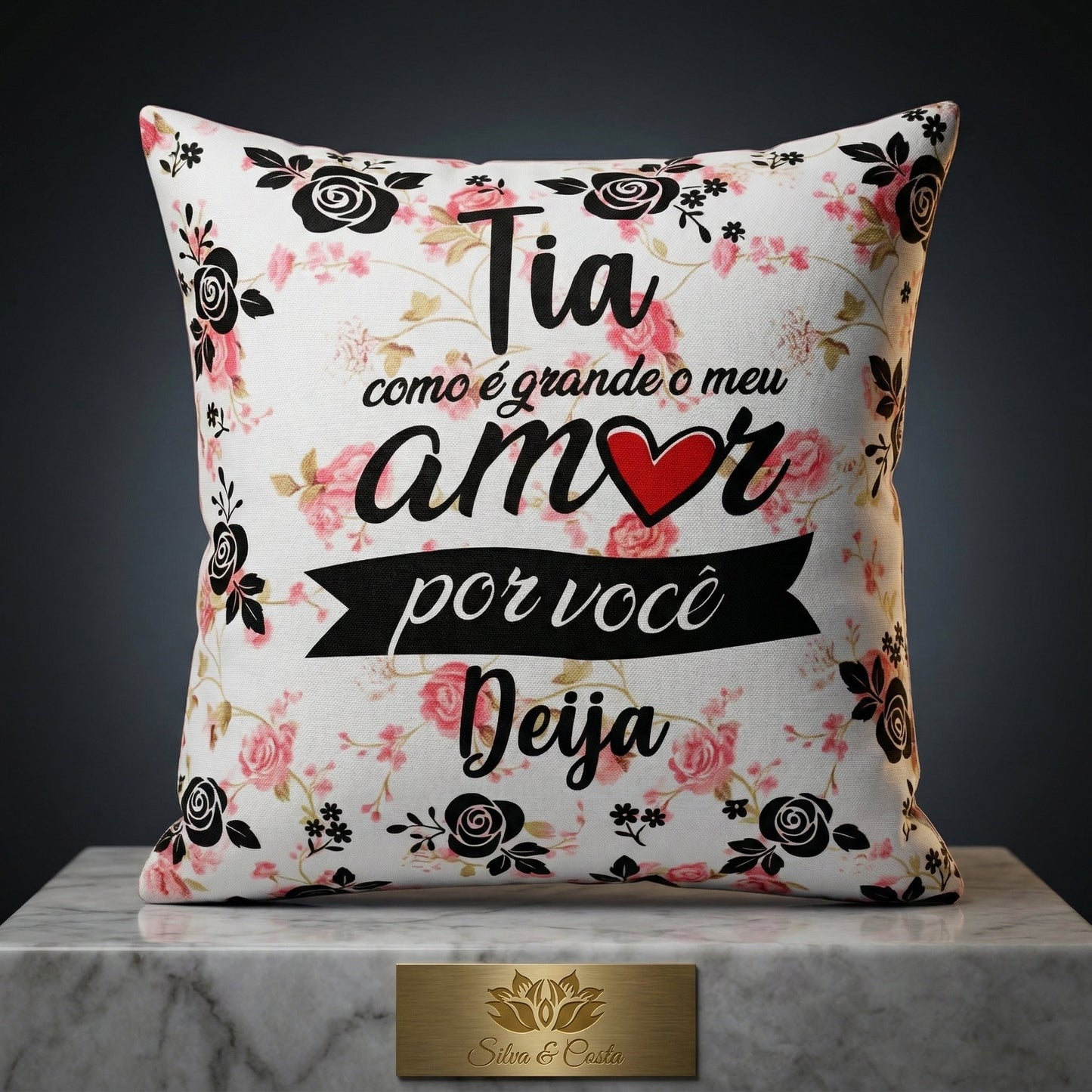 Almofada Personalizada com Frase e Nome — Presente Floral para Tia