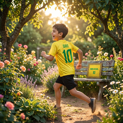 Camiseta Infantil Brasil Personalizada com Nome | Dryfit Copa 2026