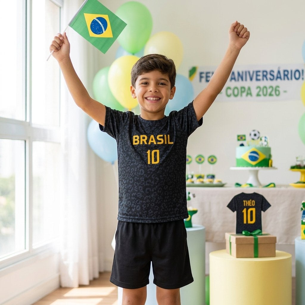 Camiseta Infantil Brasil Personalizada com Nome | Copa 2026