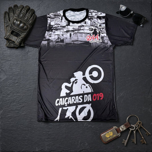 Camiseta Preta Personalizada DTF Motociclista | Motoclube Caiçaras
