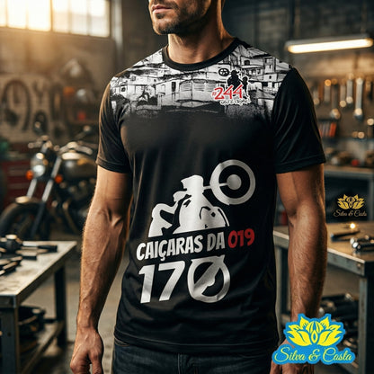 Camiseta Preta Personalizada DTF Motociclista | Motoclube Caiçaras