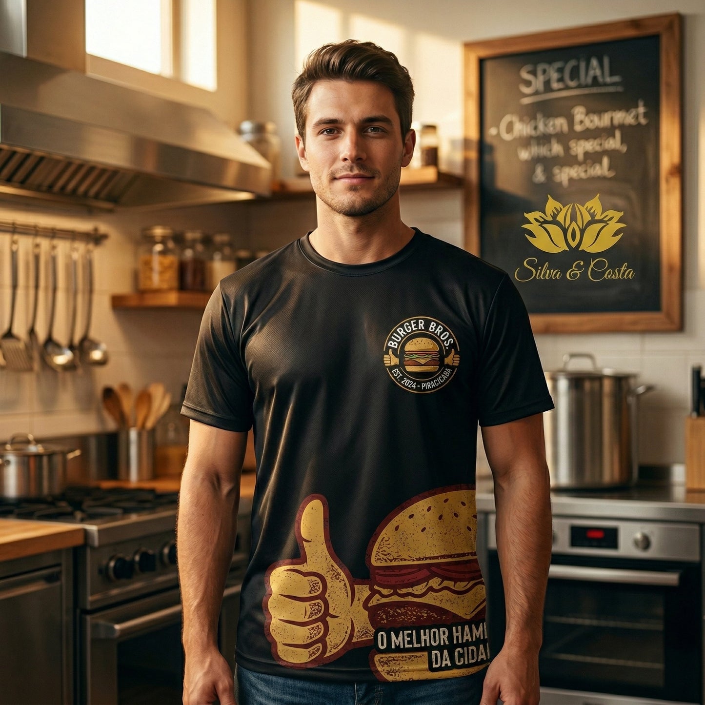 Camiseta Preta Personalizada com Foto | Burger Bros