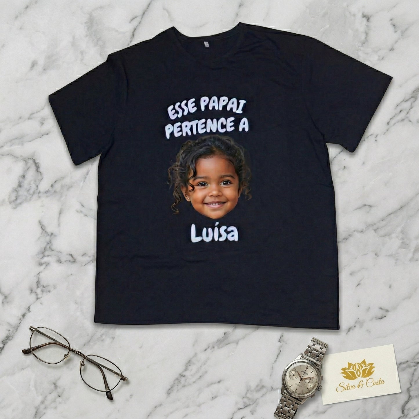 Camiseta Preta Personalizada com Foto | Presente Pais
