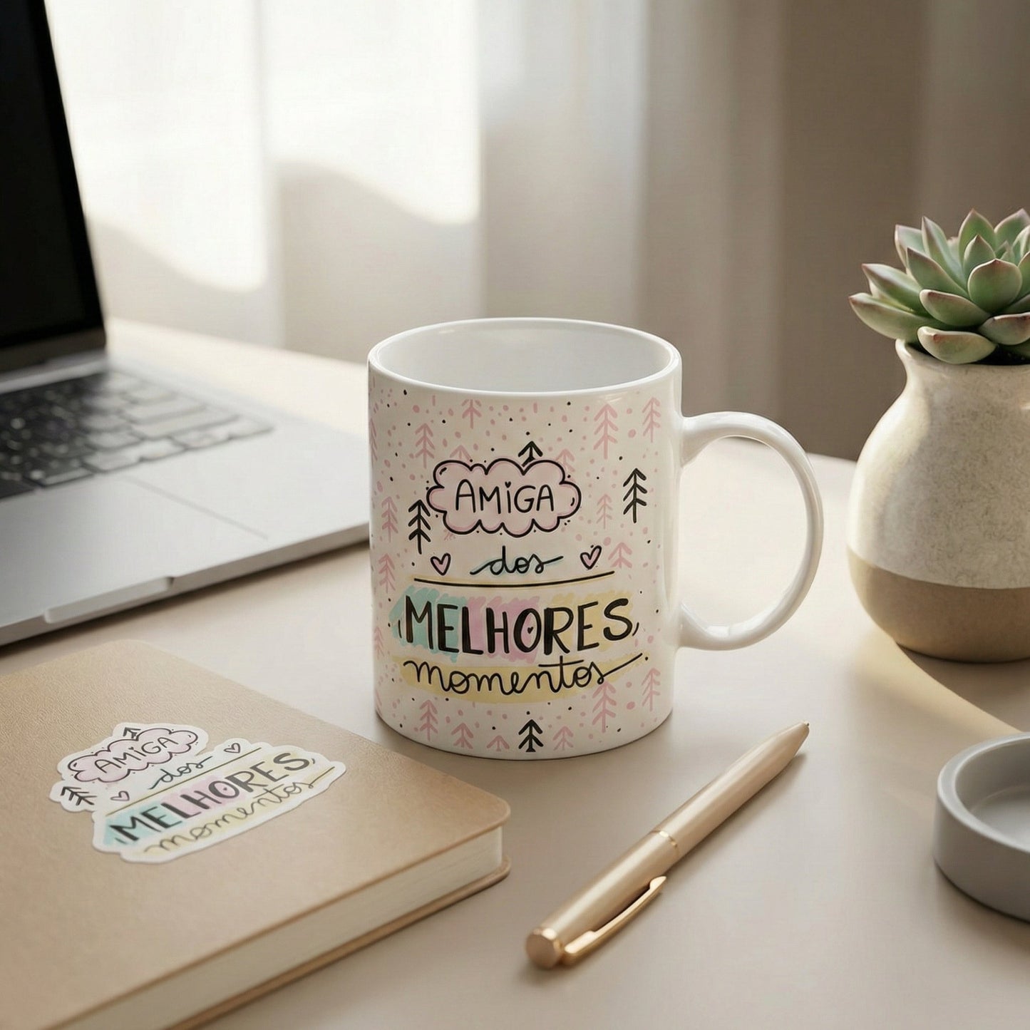 Caneca Personalizada Amigas com Foto e Frase — Presente Melhores Amigas