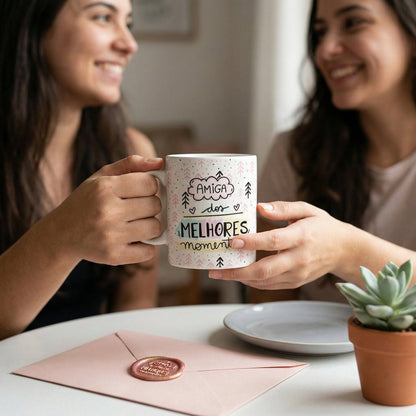 Caneca Personalizada Amigas com Foto e Nome — Presente Melhores Amigas