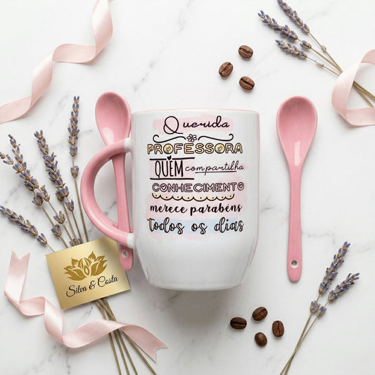 Caneca Cônica com Colher Personalizada | Presente para Professores