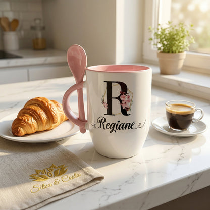 Caneca Cônica com Colher Personalizada | Presente com Nome