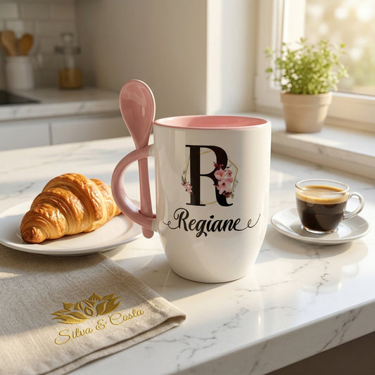 Caneca Cônica com Colher Personalizada | Presente com Nome